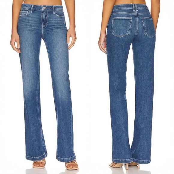 Paige Sabine Wide Leg Jeans Size 27 Shea Distressed Blue High Rise Flare Denim - Picture 4 of 12